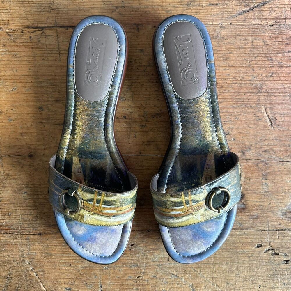 Rare Vintage Icon by Gustav Klimt Slide Sandals Wearable Art Brass Stud Ring 10M
